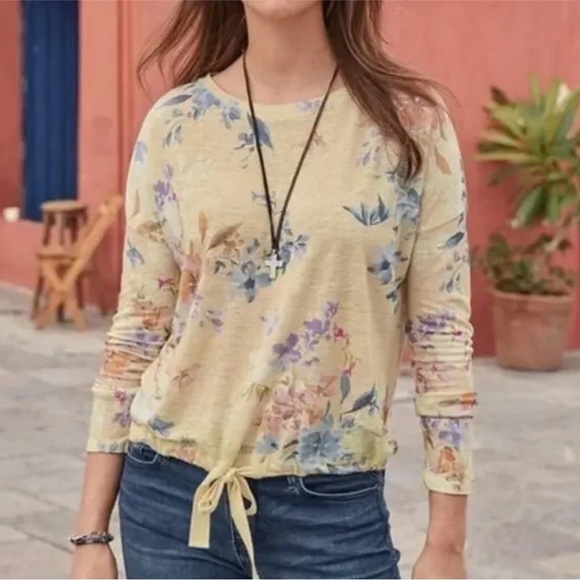 Sundance Tops - Sundance Woman’s 100% Linen Floral Long Sleeve Top, Size XS (oversized) EUC